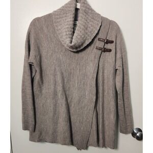 Ellen Tracy Beige Merino Wool Women's Med Cowl Neck Sweater Cable Knit & Buckle